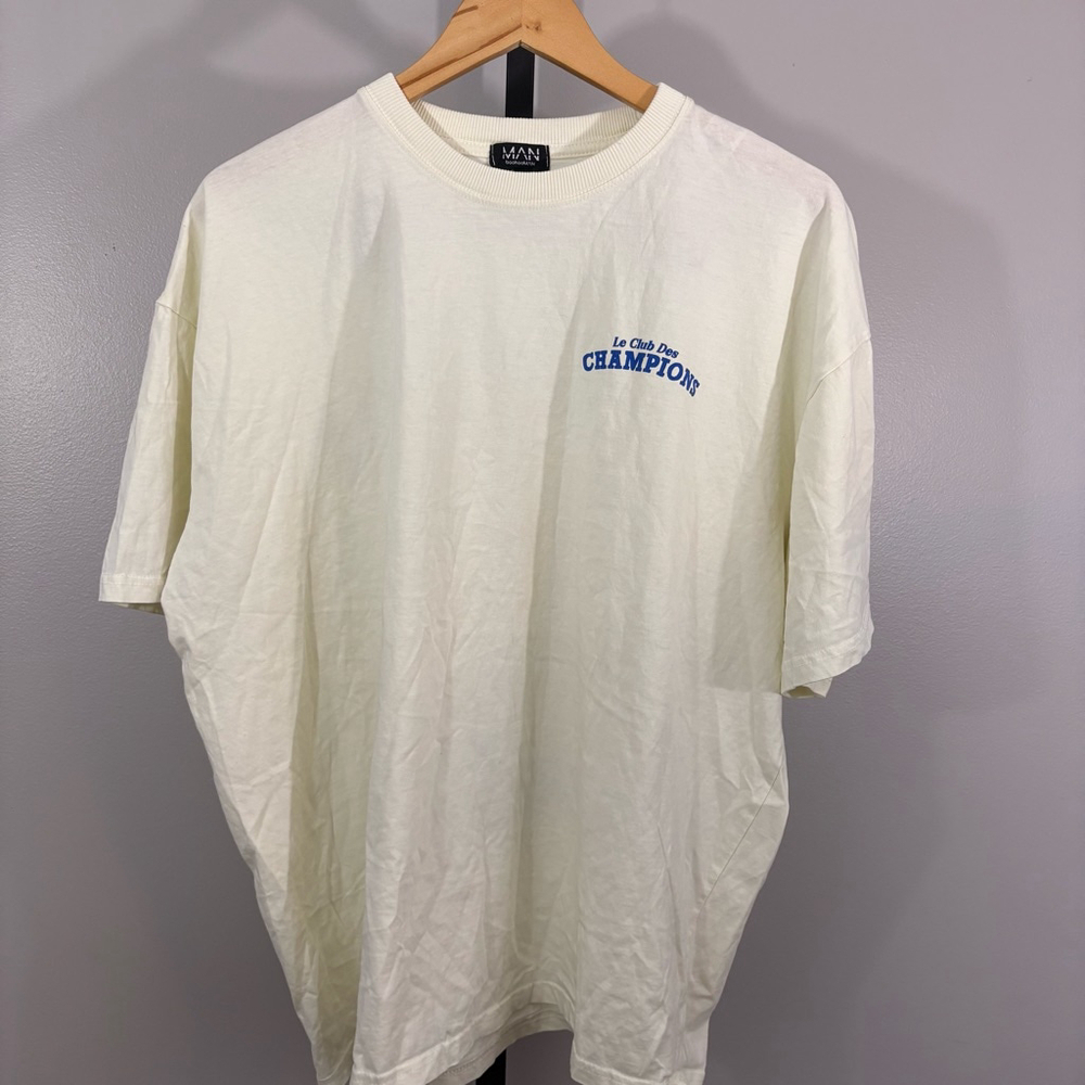Men's boohooMAN Off-White Blue Graphic Short Sleeve‎ Tee XL